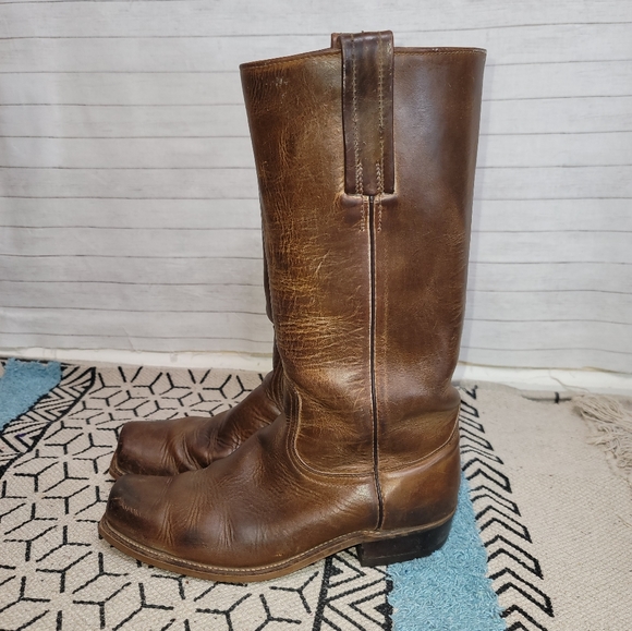 Frye Other - FRYE VINTAGE SQUARE TOE BROWN LEATHER WESTERN WORK BOOTS, SZ 10D